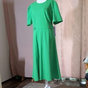 London Times Kelly Green Short Sleeve Midi Dress